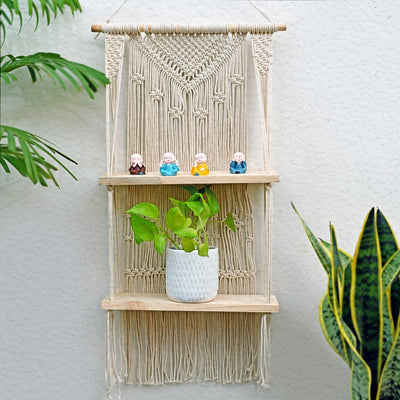 Macramé Woven Rope Bohemian Double Shelves