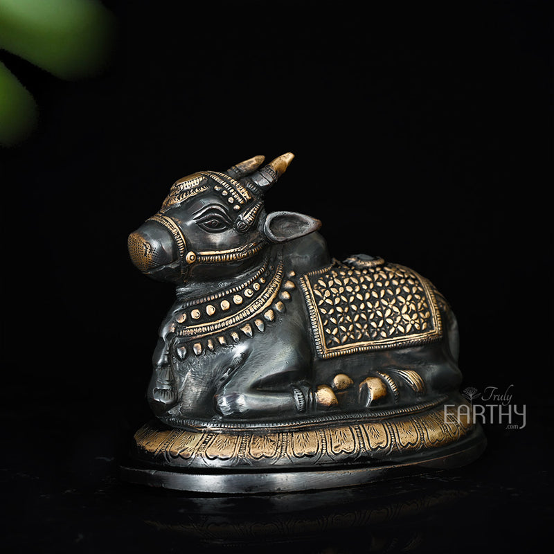 brass nandi statue, closeup