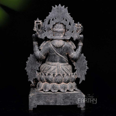 antique brass ganesha statue, back side angel