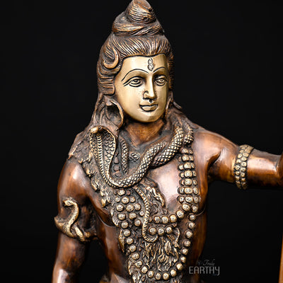 brass standing shiva statue, closeup