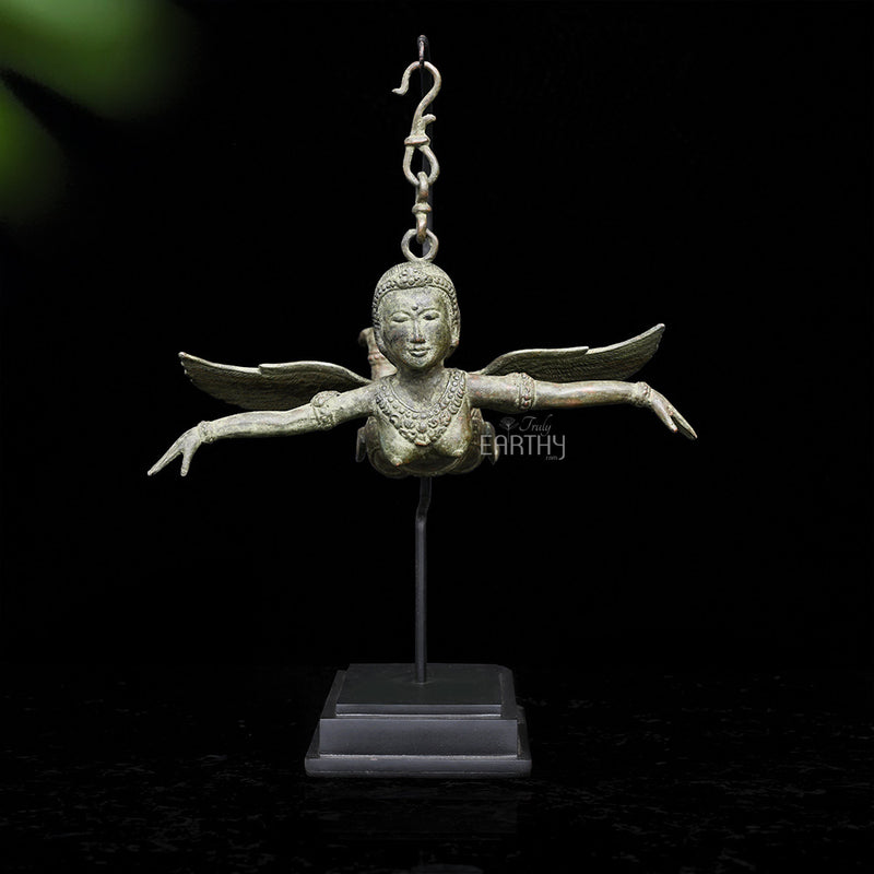 Flying Angel with Wooden Base / Bronze Sculpture