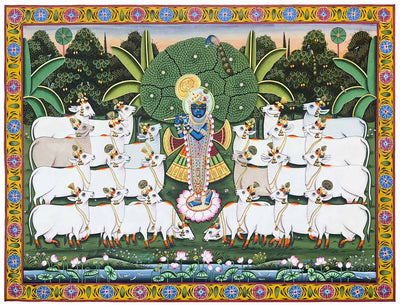 shrinathji with cows pichwai painting