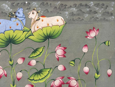 cows pichwai painting, angel 3