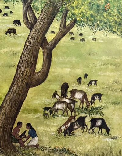 Handmade Village Life Painting on Canvas