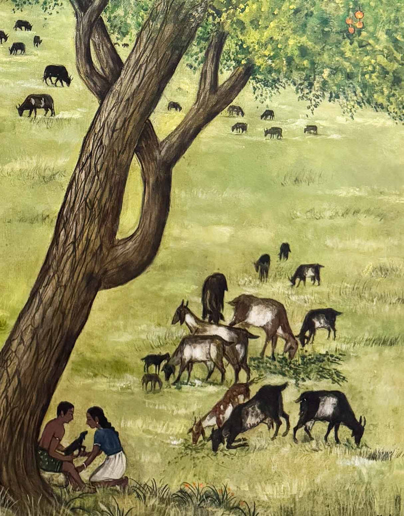 Handmade Village Life Painting on Canvas