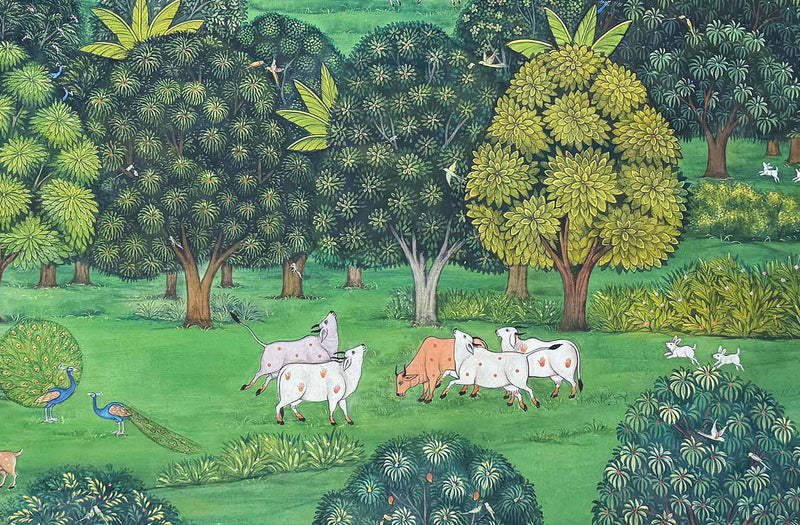 vrindavan pichwai painting, closeup