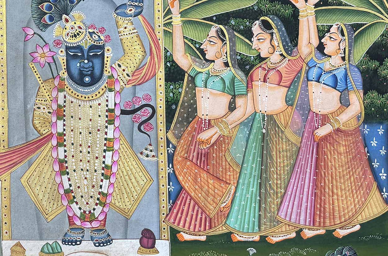 Sharad Purnima - Handmade Pichwai Painting (Unframed / 33.7 x 21.7 inches)