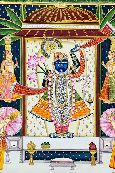 sharad purnima pichwai painting, closeup