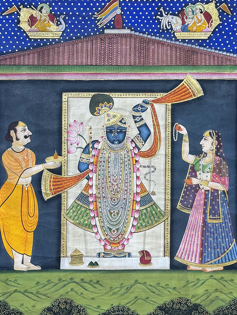 Shrinathji & Cows - Handmade Pichwai Painting (Unframed / 91.4 x 120.6 cm)