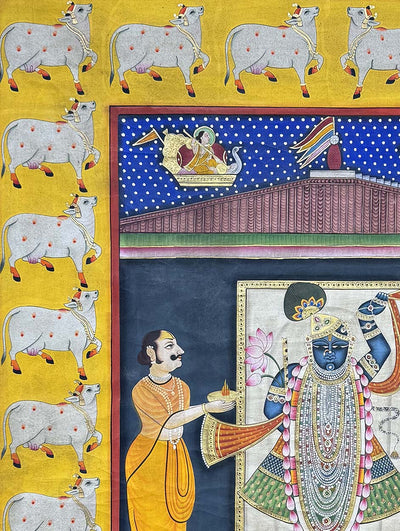 Shrinathji & Cows - Handmade Pichwai Painting (Unframed / 91.4 x 120.6 cm)