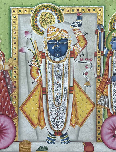 antique shrinathji painting, closeup