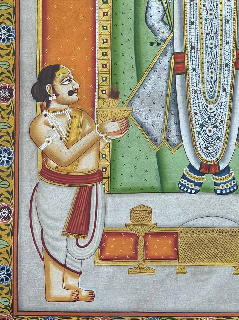 Shrinath Ji Rajbhog Darshan - Handmade Pichwai Painting (23.7 x 17.7 Inchest / Unframed)