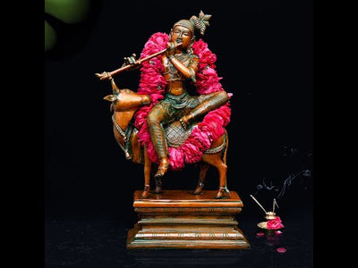 Enchanting Krishna & Cow Statue (Brass / 20.5 inches / 14.9 Kg)